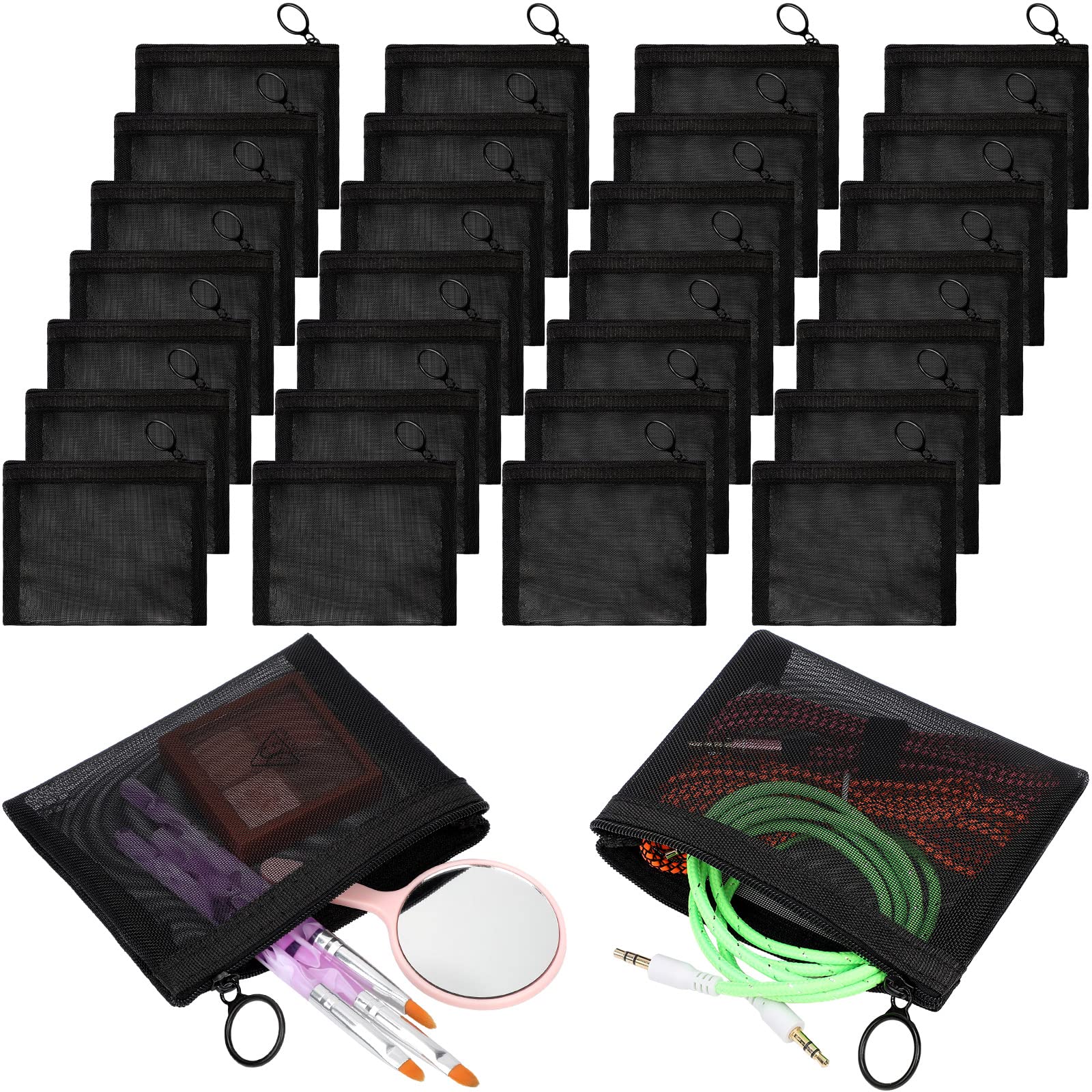 Photo 1 of Jexine 30 Pieces Mini Zipper Mesh Bags Nylon Small Zipper Pouch Mini Pouch Portable Beauty Purse Mesh Coin Purse for Travel Home Keychain Holder Makeup Cosmetic Storage(5 x 4 Inches,Black)