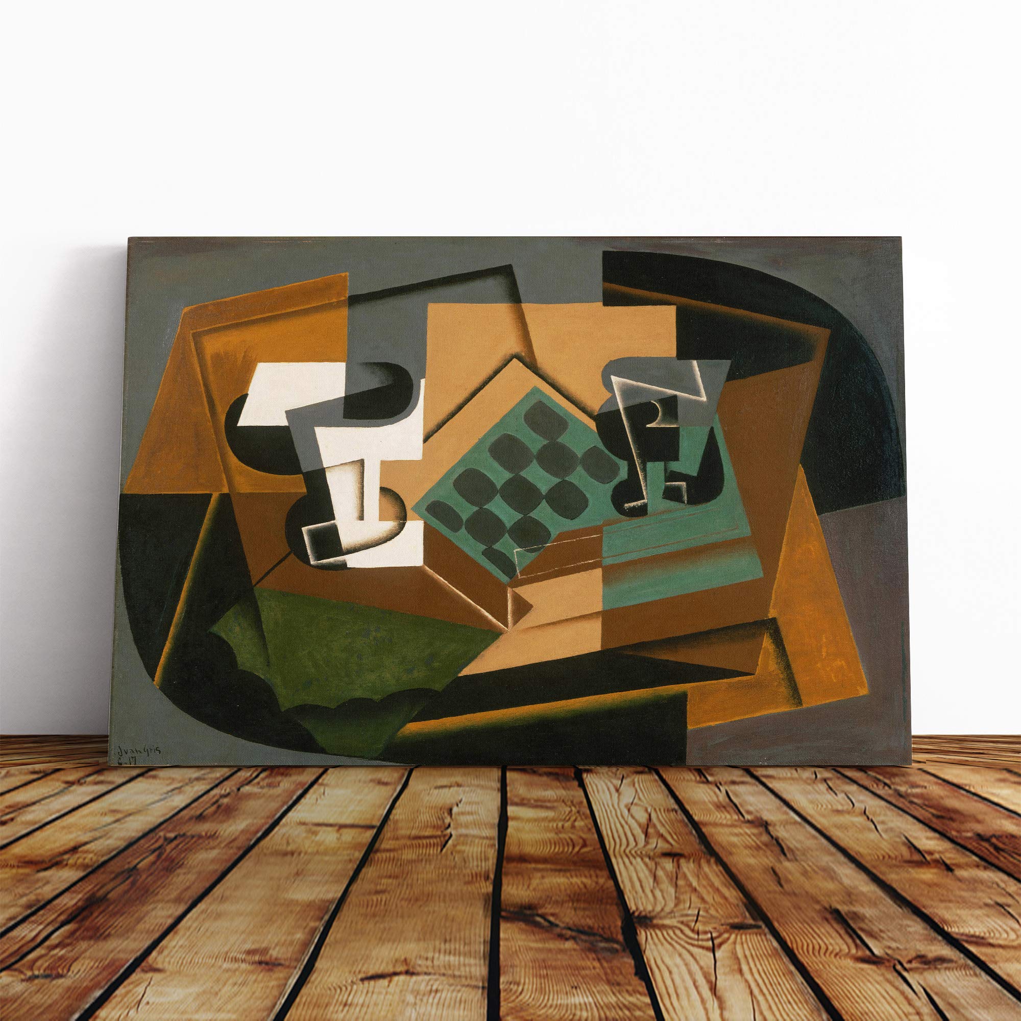 Juan Gris Chessboard and Glass Canvas Print | Gallery Wrapped 30mm Frame Wall Art | 20x14 inches | Ready to Hang | Modern Picture | Living Room Bedroom Lounge Office