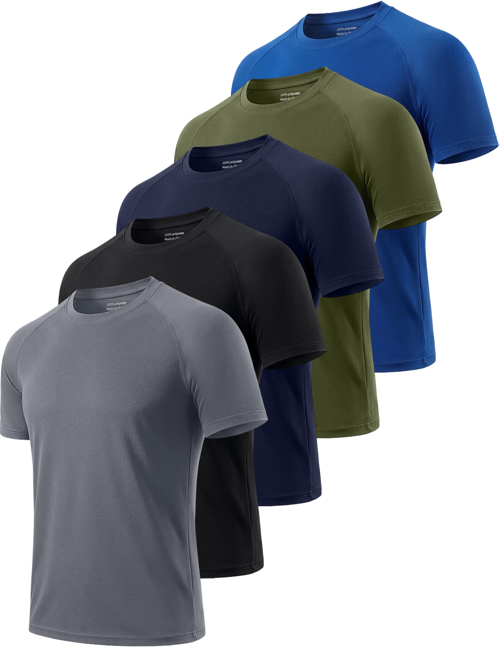 CIMIC 5er Pack Sport Tshirts Herren Funktionsshirt Sportshirt Herren Kurzarm T Shirt Atmungsaktive Trainingsshirt Männer Fitness Gym Laufshirt Wandershirt Men Set 510 Black Grey Green Navy Blue L