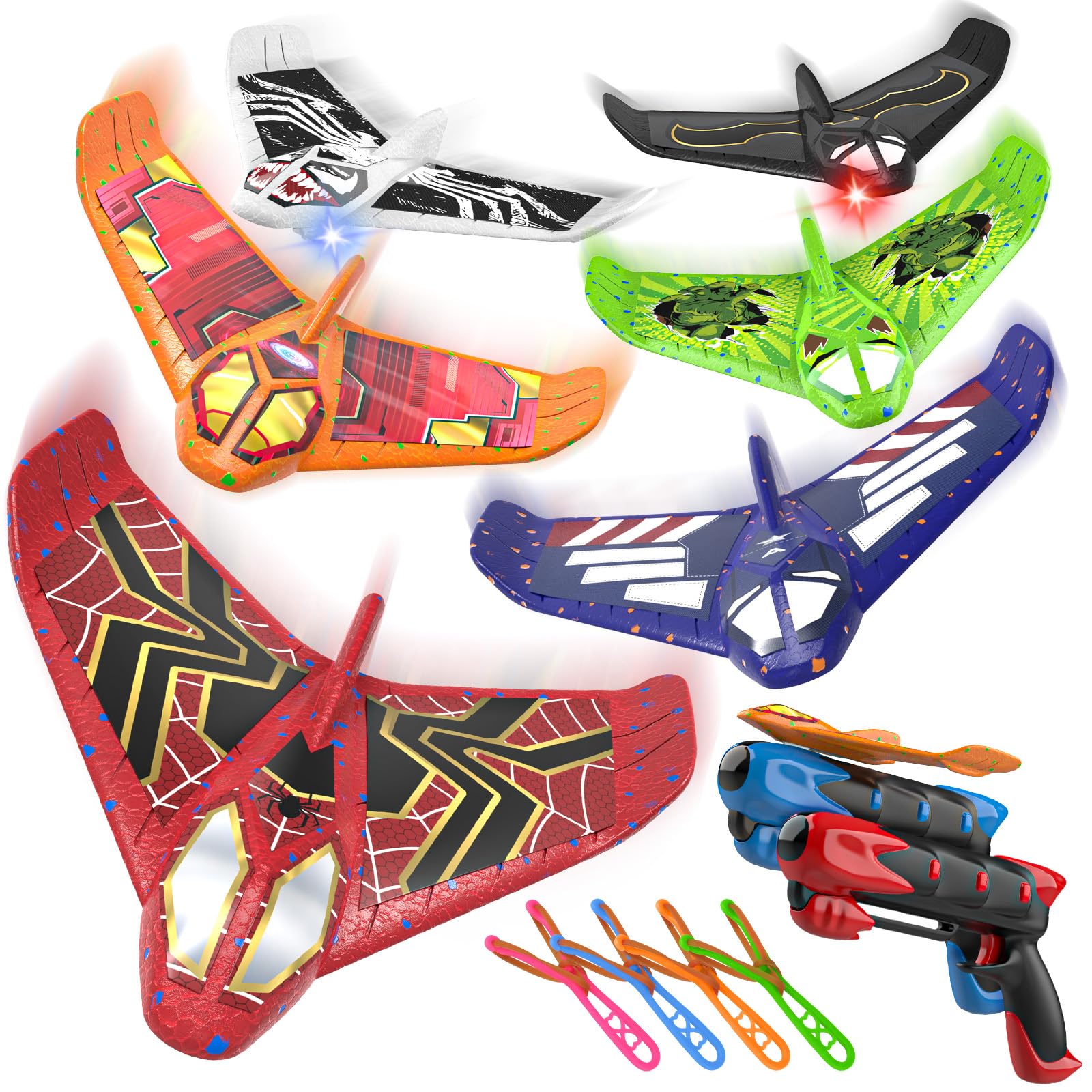 Fuwidvia 6 Pack Airplane Launcher Toys, LED Foam Airplane Toys for Kids