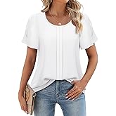 Triratna Chiffon Blouses for Women Business Casual Petal Short Sleeve Office Work Tops Dress Tunic Shirts