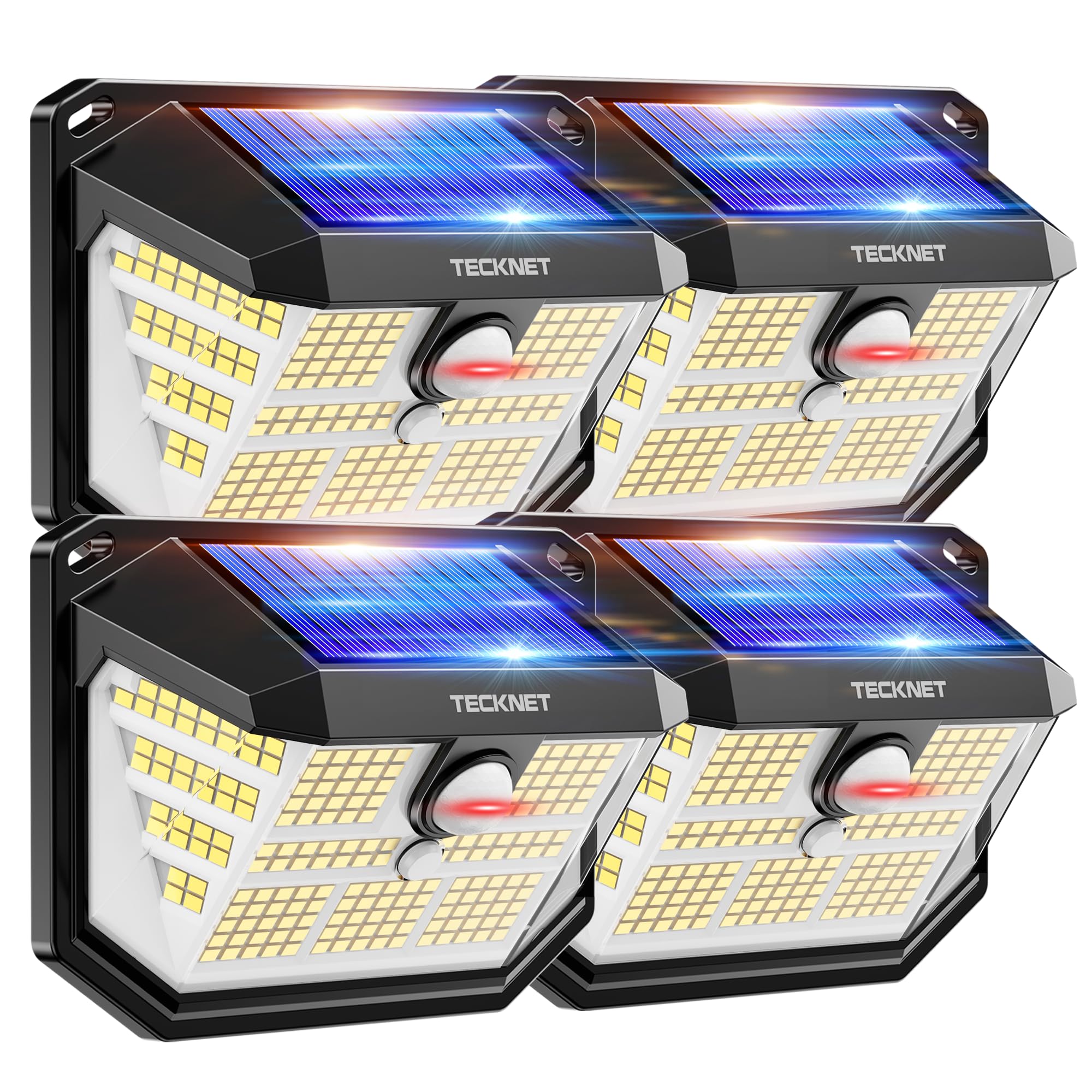 TECKNET Outdoor Solar Light 231 LED, 3 Modes Motion Sensor, Solar Powered Security Light 300° Wide Angle, IP65 Waterproof, Solar Wall Light for Front Door/Fence/Yard/Garage/Garden (4 Pack) — image 1