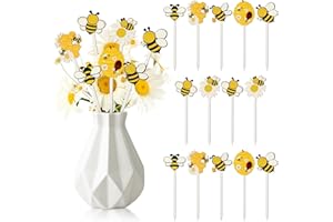 TICIAGA Bee Double-Sided Wooden Picks - 14PCS Cute Honeybee Wooden Decorative Pick for Home Vase Filler Colorful Wood Bee Nectar Decorative Pick for Farmhouse Decor Summer Theme Decorations for Home