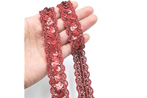 YOOGCORETT 7 Yards Red PVC Metallic Flat Sequin Ribbon Lace Trim for Sewing Dress Costume Embellishments Headband and Crafts - Width 23mm (Inelastic)