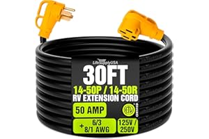 30ft RV Extension Cord 50 AMP (14-50P/14-50R) with Handles, Hook and Loop Strap - 6/3 AWG + 8/1 AWG 125/250 Volt - Heavy Duty - ETL Listed by LifeSupplyUSA