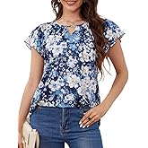 ENMAIN Womens Blouses Dressy Casual Ruffle Short Sleeve Tops for Women Floral Summer Tops V Neck Work Business Shirt