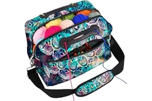 icolor Crochet Bag Organizer | Yarn Storage Tote Holder | Knitting Bag for Knitting Crocheting with Shoulder Strap & Zipper Pockets for Crochet Hooks Needles Accessories for Women (Mandala)