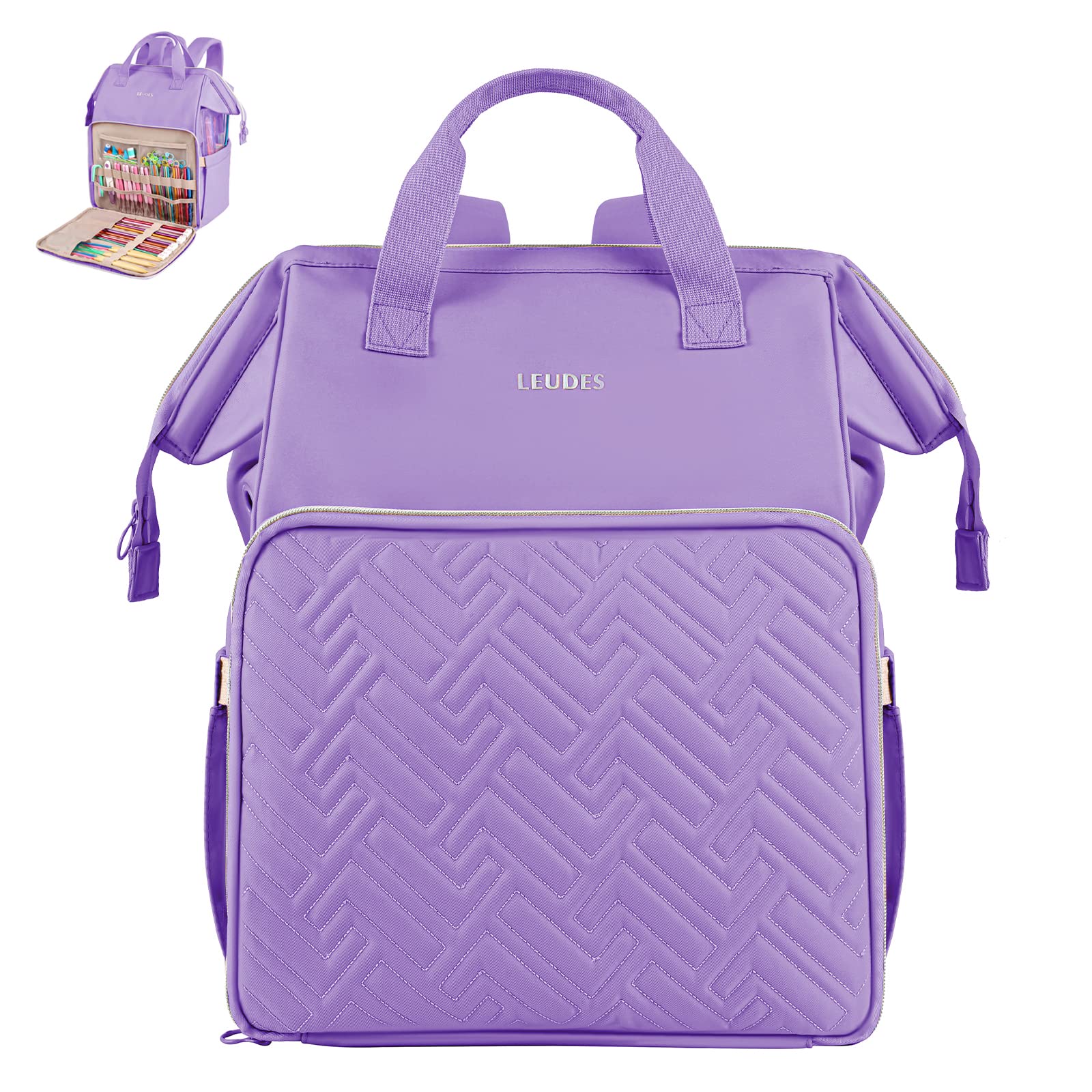 Leudes Knitting Bag Backpack, Yarn Storage Organizer Large Crochet Bag Tote Mother's Day Gift Yarn Holder Case for Carrying Projects, Knitting Needles, Crochet Hooks and Other Accessories (Purple) — image 1