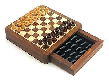Ages Behind Wooden Chess with Magnetic Pieces Travel Game with Drawer 5-inch Travelling Games for Kids