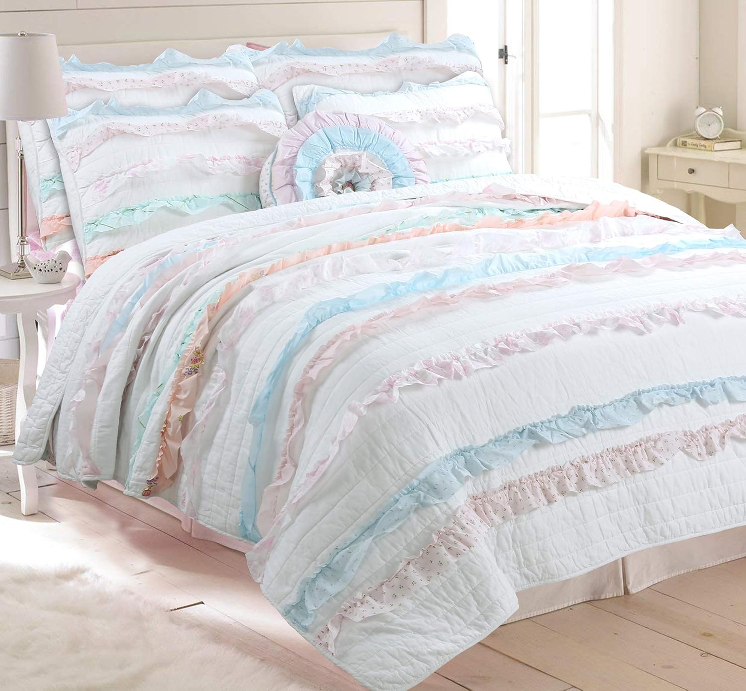 Pink/Blue, Full/Queen 3 Piece Cozy Line Home Fashions Emma Light Pink