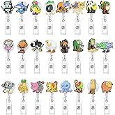 Italian Brainrot Retractable Badge Reels, 24 Pack — Cartoon ID Badge Holders with Alligator Clip & Clear Snap Strap, Reel Clips for Name Tags & Key Cards, Assorted Multicolor Designs