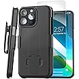 Encased DuraClip Holster, Designed for iPhone 15 Pro Case with Belt Clip Phone Holder and HD Screen Protector (iP15-PRO 6.1") - Black