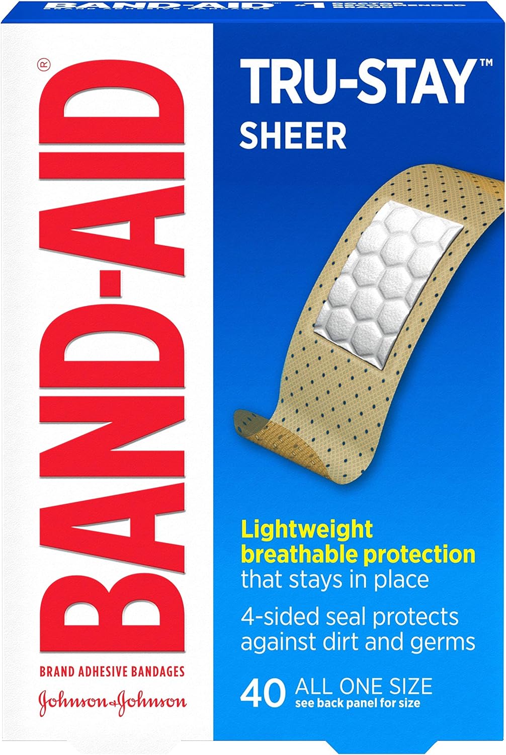 Band-Aid Brand Tru-Stay Sheer Strips Adhesive Bandages for First Aid and Wound Care, All One Size, 40 ct: Health & Personal Care
