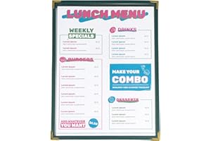 Ylittaa Menu Covers, Single Page, 1 Pocket, 2 View, for 8.5" x 11" Letter Size Paper, Pack of 6, Green Edging + Gold Metal Corner, Made with Leatherette & Vinyl