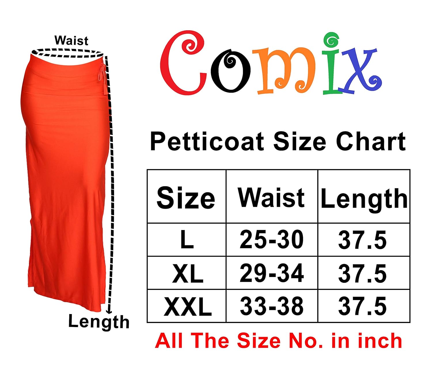 comix women lycra fabric comfort fit long length plain shiney petticoat shapewear