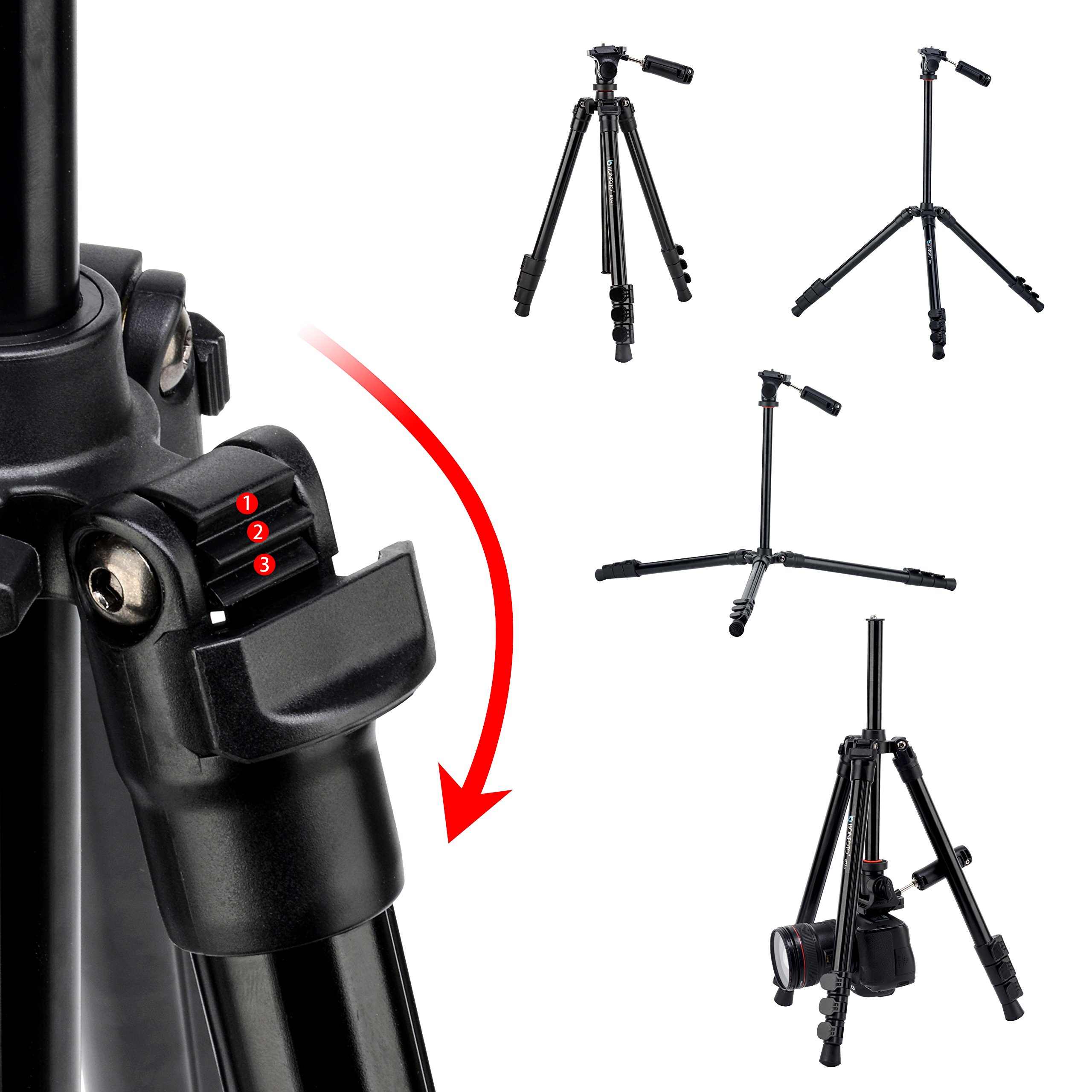 BONFOTO B73A 58inch Portable Heavy Duty Lightweight Aluminum Camera Video Tripod with 1/4\