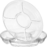 PLASTICPRO 5 Sectional Round Plastic Heavy duty Serving Tray/Platters Clear Pack of 2