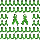 WANDIC Metal Ribbon Pins, Silver Back Ribbon Brooches Cancer Awareness Lapel Pins Hope Pins Enamel Jewelry Pins for Men Women Ladies (Lime Green, 50 pcs)