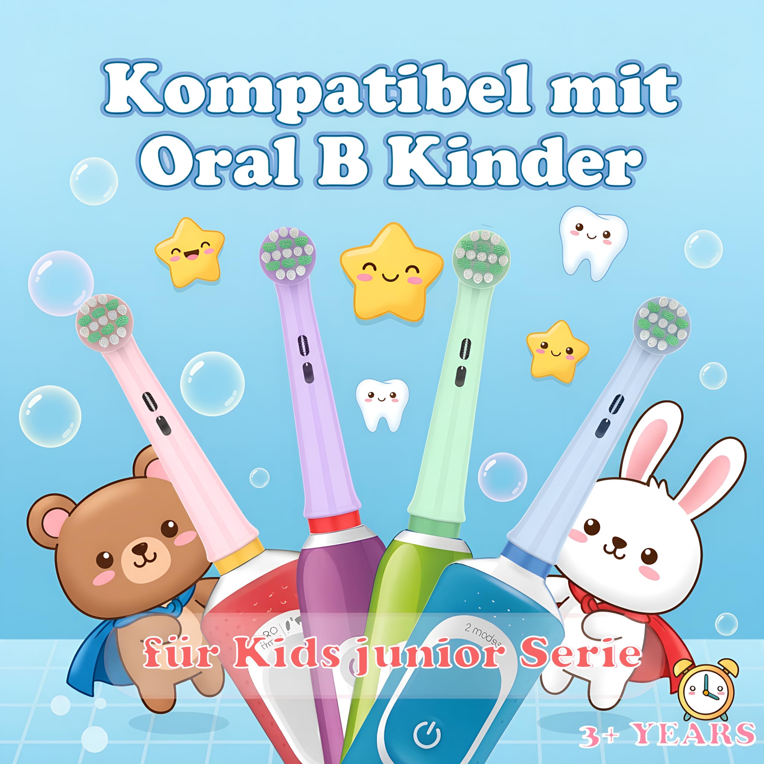 Kinder Aufsteckbürsten Kompatibel mit Braun Oral B Kinder, Pro junior Zahnbürste Elektrisch, Kids Aufsteckbürsten ab 3/ab 6, Weicher Borsten für eine sanfte Reinigung, 8 Stück Zahnbürstenaufsatz 2