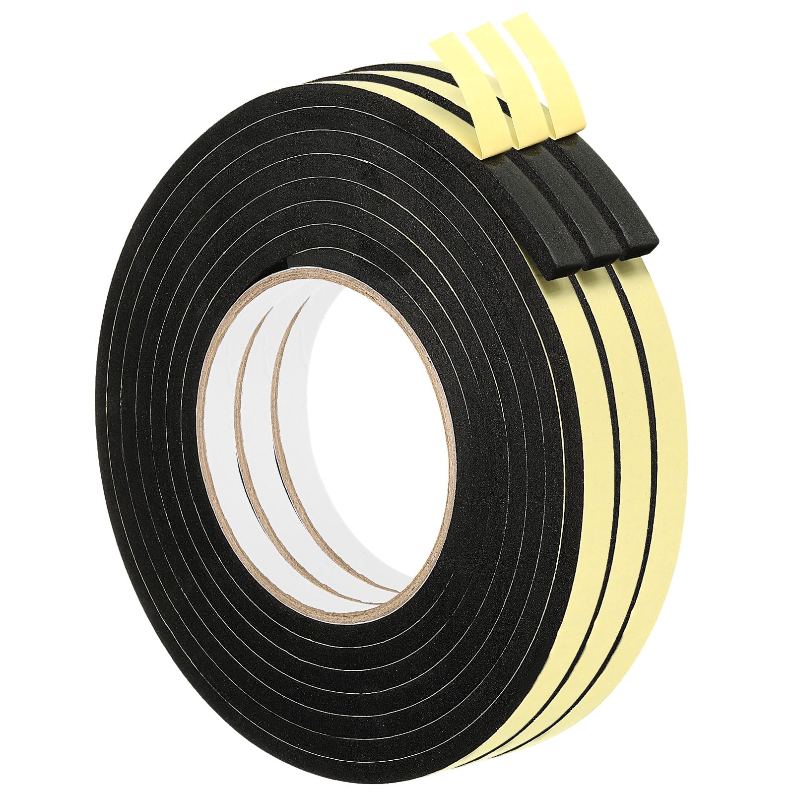 PATIKIL 3m/10ft Sealing Foam Tape, 3Rolls Single Sided Weather Stripping Door Seal Strip for Window Door Insulation, Black (3/8In x 1/4In x 10Ft)