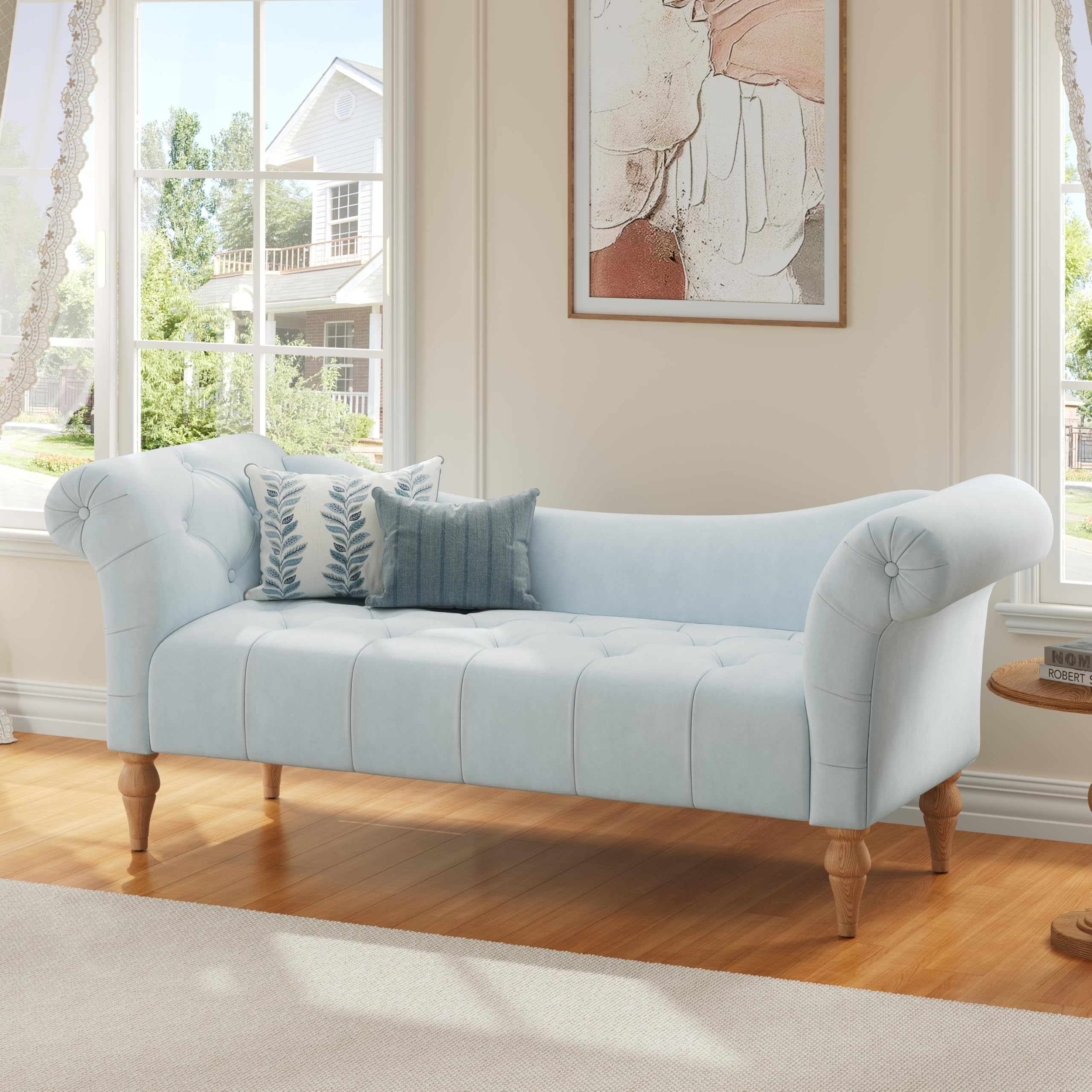 Photo 1 of ** MISSING PARTS**
Christopher Knight Home Ucal Velvet Upholstered End of Bed Ottoman, Wooden Living Room Ottoman Bench with Curved Arms, Long Entryway Bench with Button Tufting, Long Seating for Bedroom, Light Blue