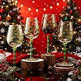 SiliFine 4 Pcs Christmas Holly Berry Party Stemmed Wine Glasses Hand Painted Drinking Cup Wine Glasses Gifts for Birthday Theme Holiday Party Supplies