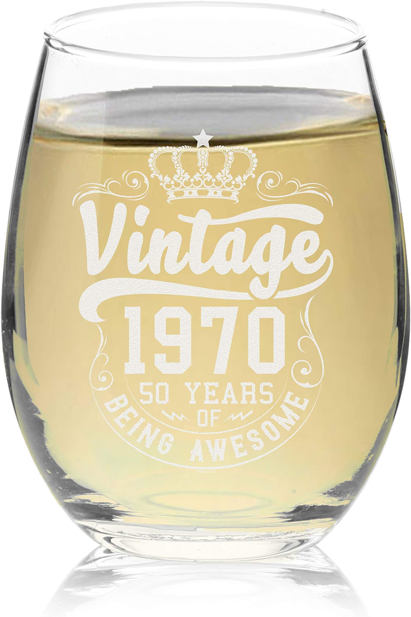 Veracco Crown Vintage 1971 50 Years Of Being Awesome Stemless Wine Glass 50th Birthday Gift For Him Her Fifty and Fabulous (1971, Stemless Glass)