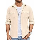 COOFANDY Men's Button Down Waffle Shirt Jacket Casual Long Sleeve Shacket Lightweight Overshirts with Flap Pockets
