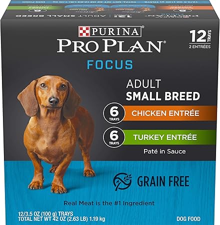 Purina Pro Plan Grain Free Small Breed Pate Wet Dog Food Focus Turkey Chicken Variety Pack 12 3 5 Oz Trays Pet Supplies Amazon Com