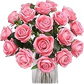 Hawesome 12PCS Artificial Flowers Fake Roses, Realistic Velvet Long Stem Red Roses Bouquet for Wedding Centerpiece Home Decor Party & Valentines (Pink)