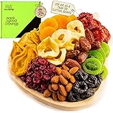 NUT CRAVINGS - Purim Mishloach Manot Dried Fruit & Mixed Nuts Gift Basket in Wooden Pear-Shaped Tray (9 Assortments) Food Arrangement, Healthy Snack Care Package,