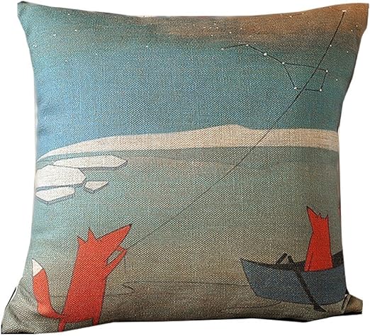 Fox Flying Kite Cartoon Style Handmade Cotton Linen Sofa Decor