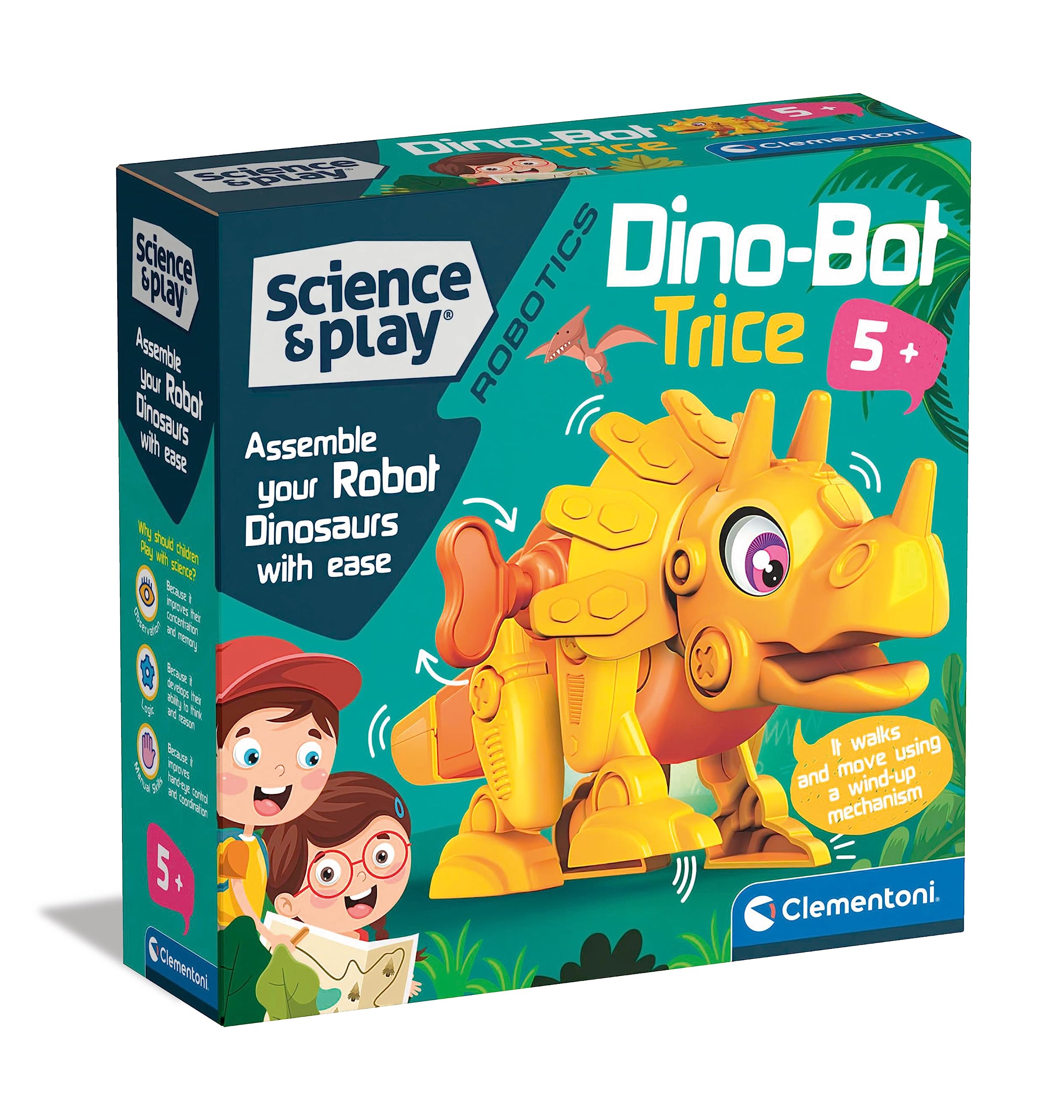 Clementoni- Science & Play Dino Bot Triceratops: Educational Dinosaur Building Set for Preschoolers (5+Years)