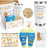 UAREHIBY Golden Retriever Gifts, Christmas Birthday Gift Box for Women, Golden Retriever Decor with 20 OZ Wine Tumbler, Dish Towels, Socks, Make up Bag for Dog Lovers, Gifts for Dog Mom