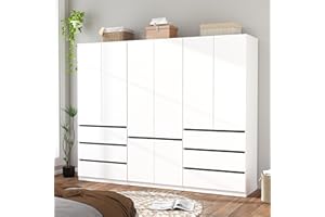 Mhsatyrs Armoire Wardrobe Closet with Drawers：75" Large White Wardrobe Closet Cabinet with 6 Doors for Hanging Clothes, Modern Wooden Bedroom Armoires with 6 Drawers and Storage (B+C+B, 94.5")