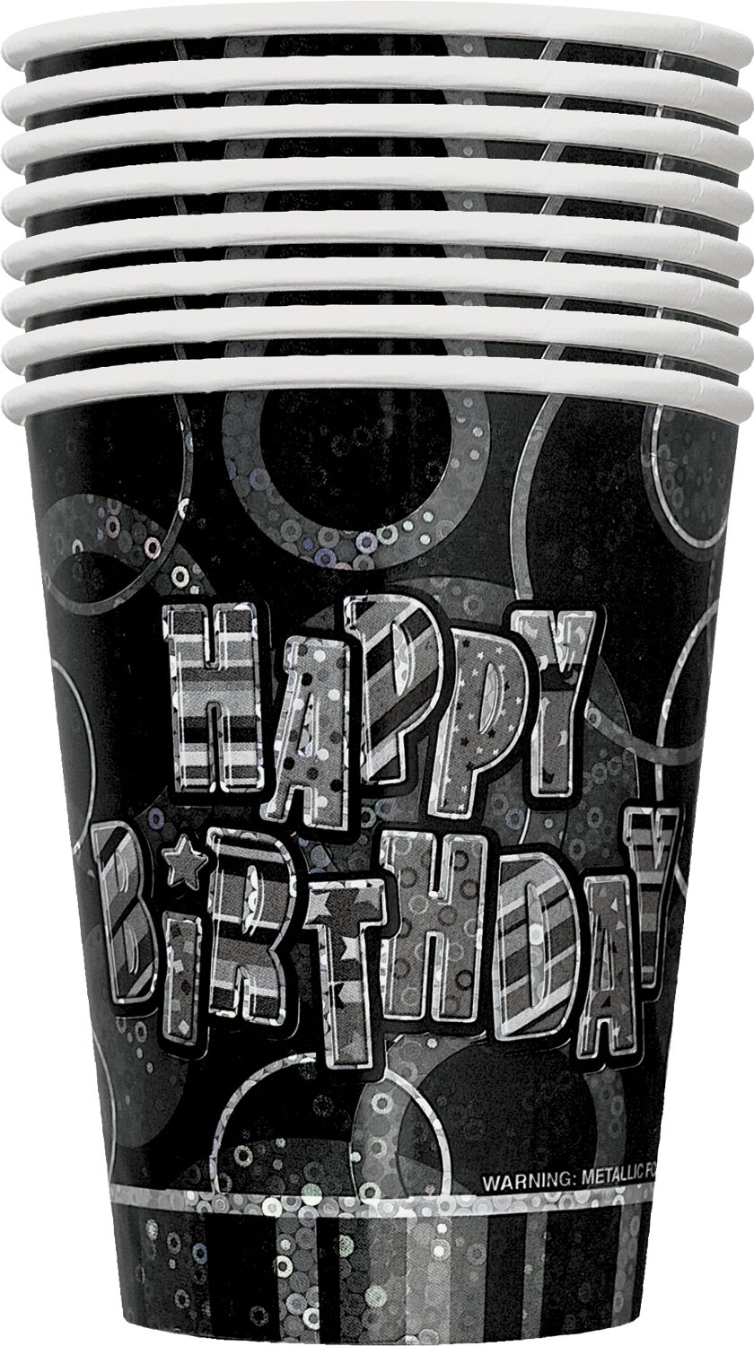 Unique Party 28476 - 9oz Prism Glitz Black Birthday Paper Cups, Pack of 8