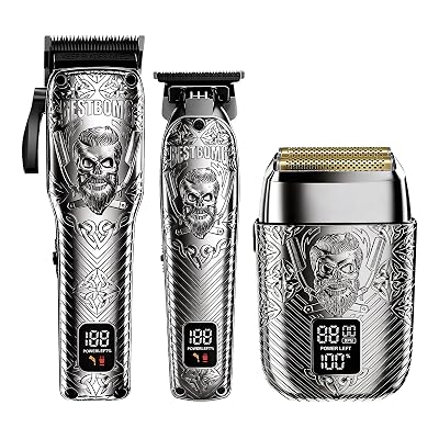 BESTBOMG Professional Cordless Mens Hair Clippers & Beard Trimmer and Electric Shavers Kits & Sets,Metal Hair Clippers Cutting Grooming Kit with Long Battery Life for Family Barber Use (Gray)