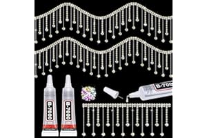 Tetutor Rhinestone Trim Fringe with B7000 Glue, 1 Yard Irregular Rhinestone Fringe Belt Rhinestone Tassel, Sparkle Diamond Fringe Rhinestone Ribbon Tassel Chain for DIY Clothing Wedding Decoration