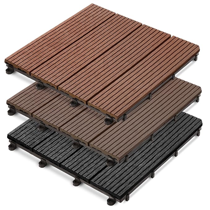 casa pura® 22 x Royal WPC Interlocking Decking Tiles, 30x30cm (2 m²