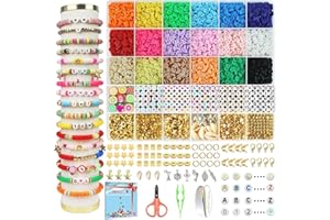 Redtwo 5100 Clay Beads Bracelet Making Kit, Flat Preppy Beads for Friendship Jewelry Making,Polymer Heishi Beads with Charms Gifts for Teen Girls Crafts for Girls Ages 8-12