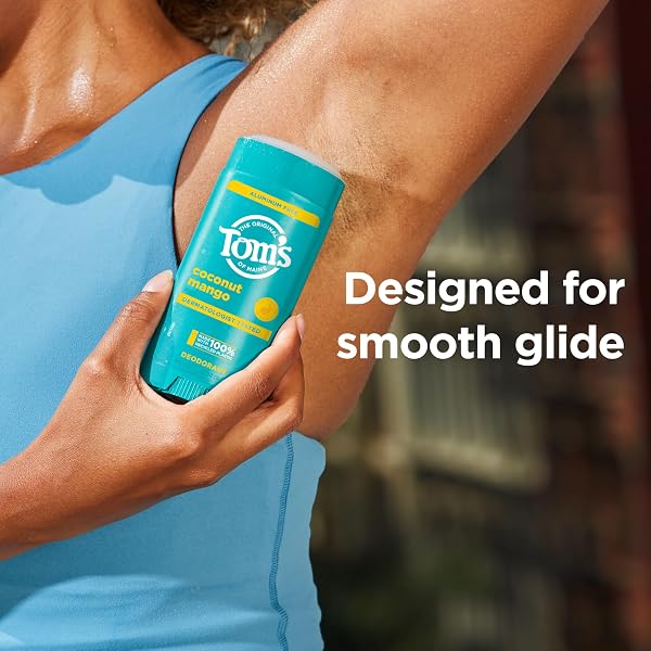 TOM’S OF MAINE COCONUT MANGO ALUMINUM FREE NATURAL DEODORANT FOR WOMEN & MEN | GOES ON CLEAR | ODOR & WETNESS PROTECTION | NATURALLY DERIVED AND MOISTURE-LOCKING INGREDIENTS | 3.25 OZ
