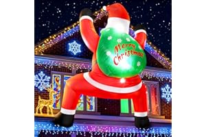 ETERFUN 6FT Christmas Inflatable Outdoor Decorations Hanging Santa Built-in Bright LEDs, Blow Up Climbing Santa Claus with Gifts Bag, Giant Christmas Decor for Window Wall Outdoor Xmas Holiday Party Lawn