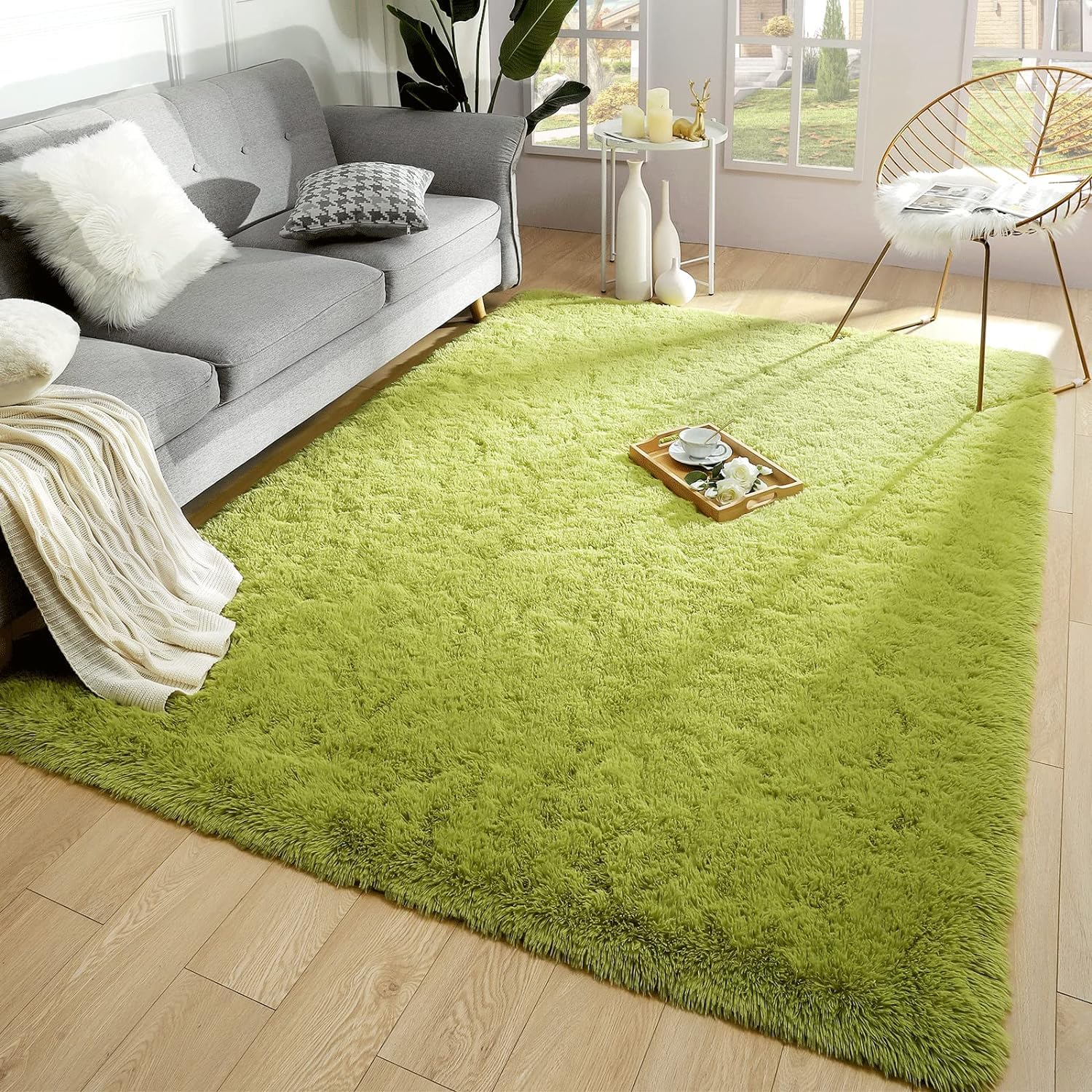 Photo 1 of Merelax Soft Modern Indoor Large Shaggy Rug for Bedroom Livingroom Dorm Kids Room Home Decorative, Non-Slip Plush Fluffy Furry Fur Area Rugs Comfy Nursery Accent Floor Carpet 5x8 Feet, Green