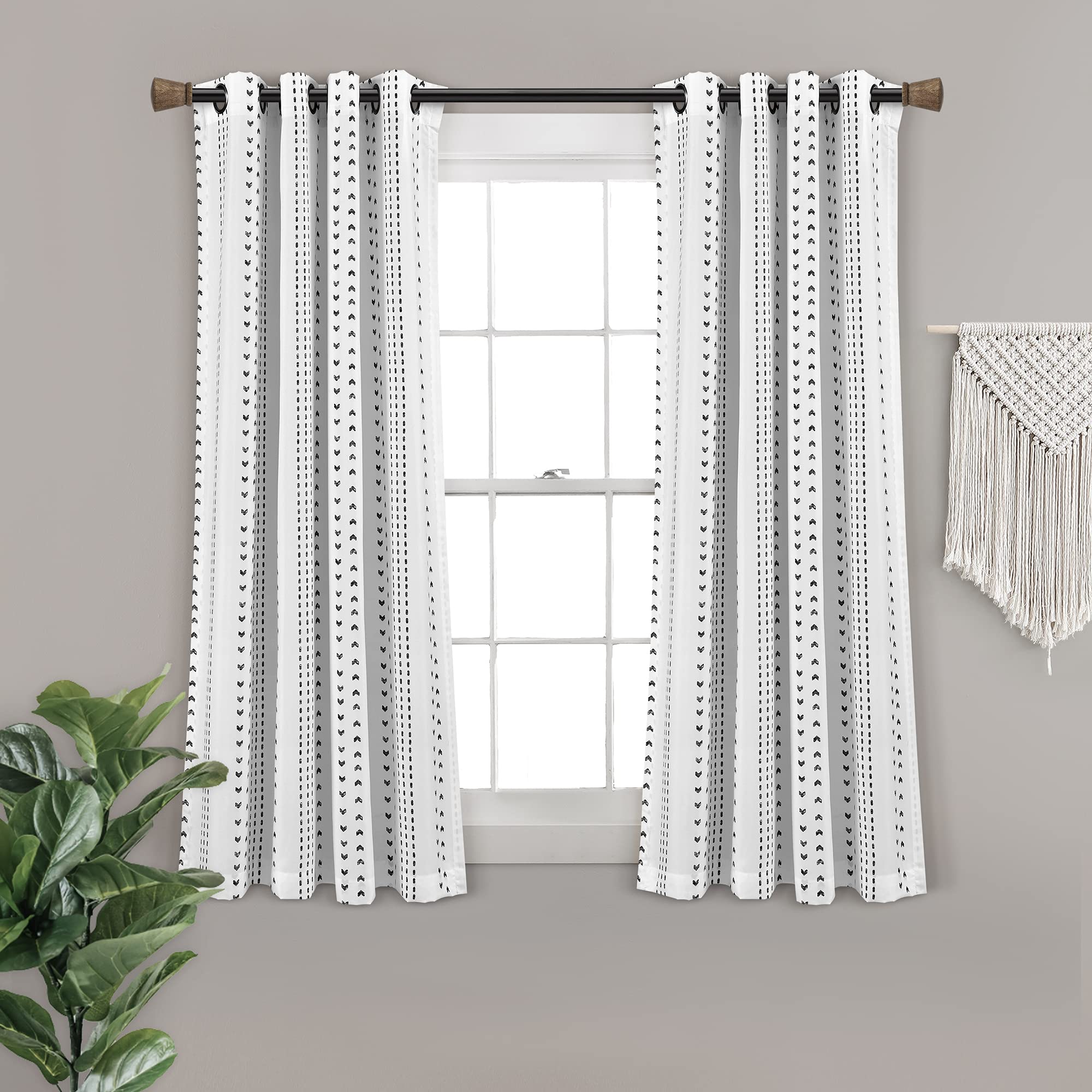 Lush Decor Hygge Stripe Window Curtain Panel Pair, 63" Long x 52" Wide, Black & White