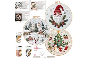 Ohcol 3 Sets Christmas Embroidery Kit,Cross Stitch Kits for Beginners,Needlepoint Kits for Adults with Easy Floral Pattern Hand Crafts,Hoop,Needle