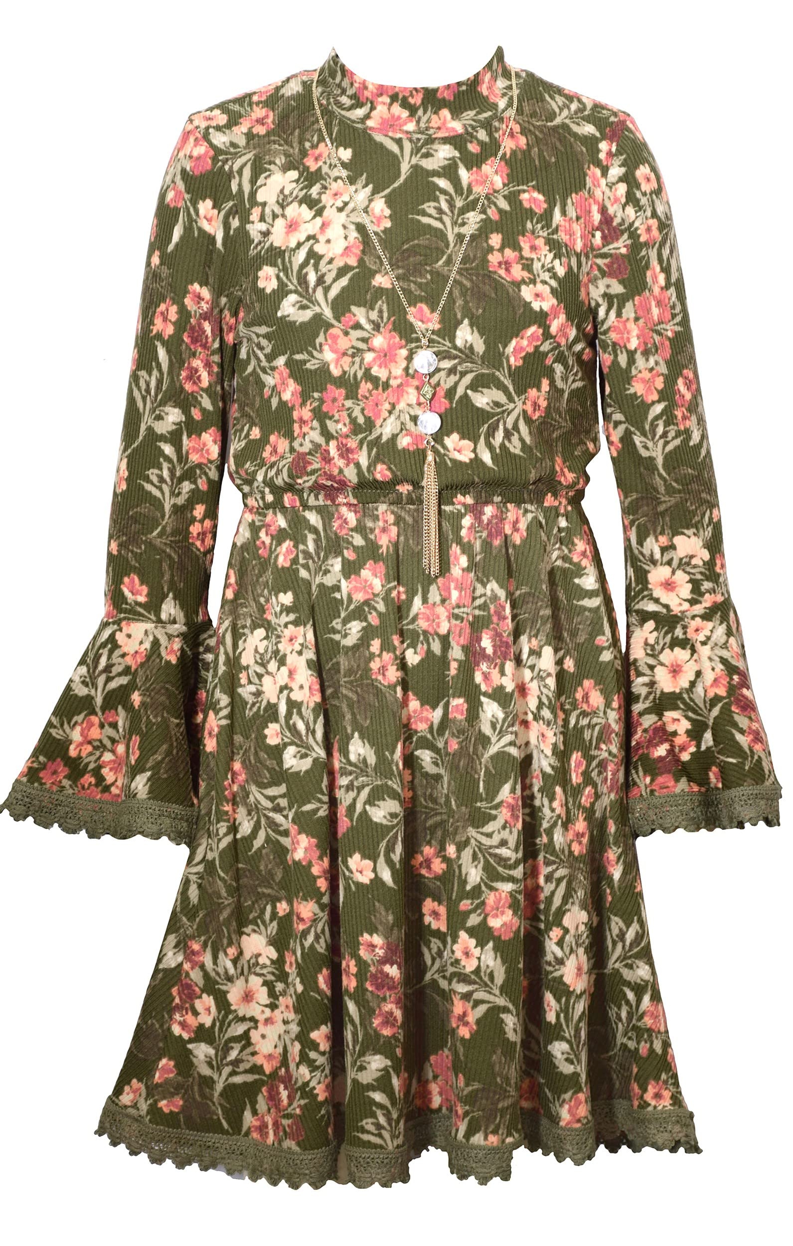 Bonnie Jean Girl's - Olive Floral Dress with