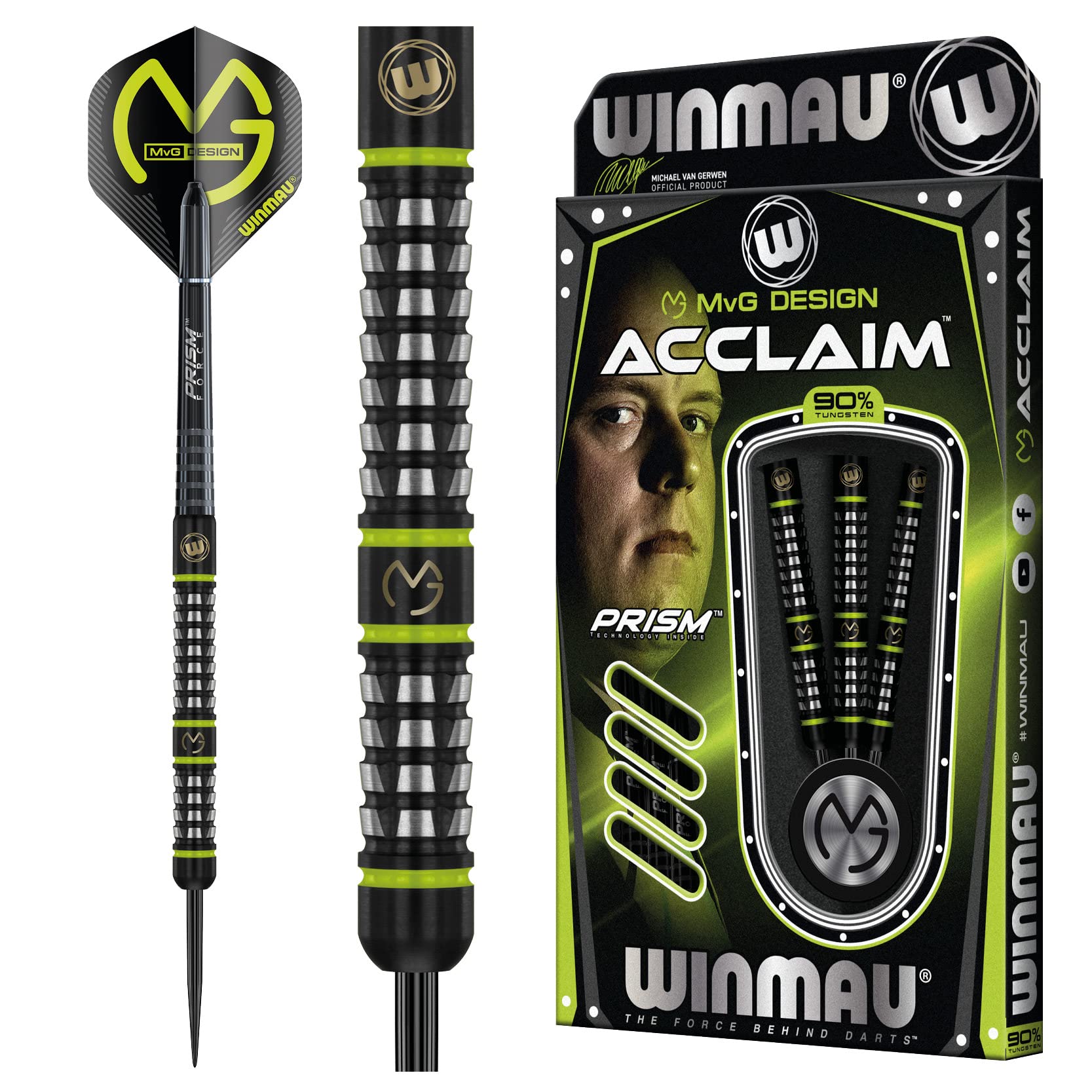 WINMAU Darts MvG Acclaim 25g Professional Steeltip Tungsten Darts Set with Flights and Shafts (Stems)
