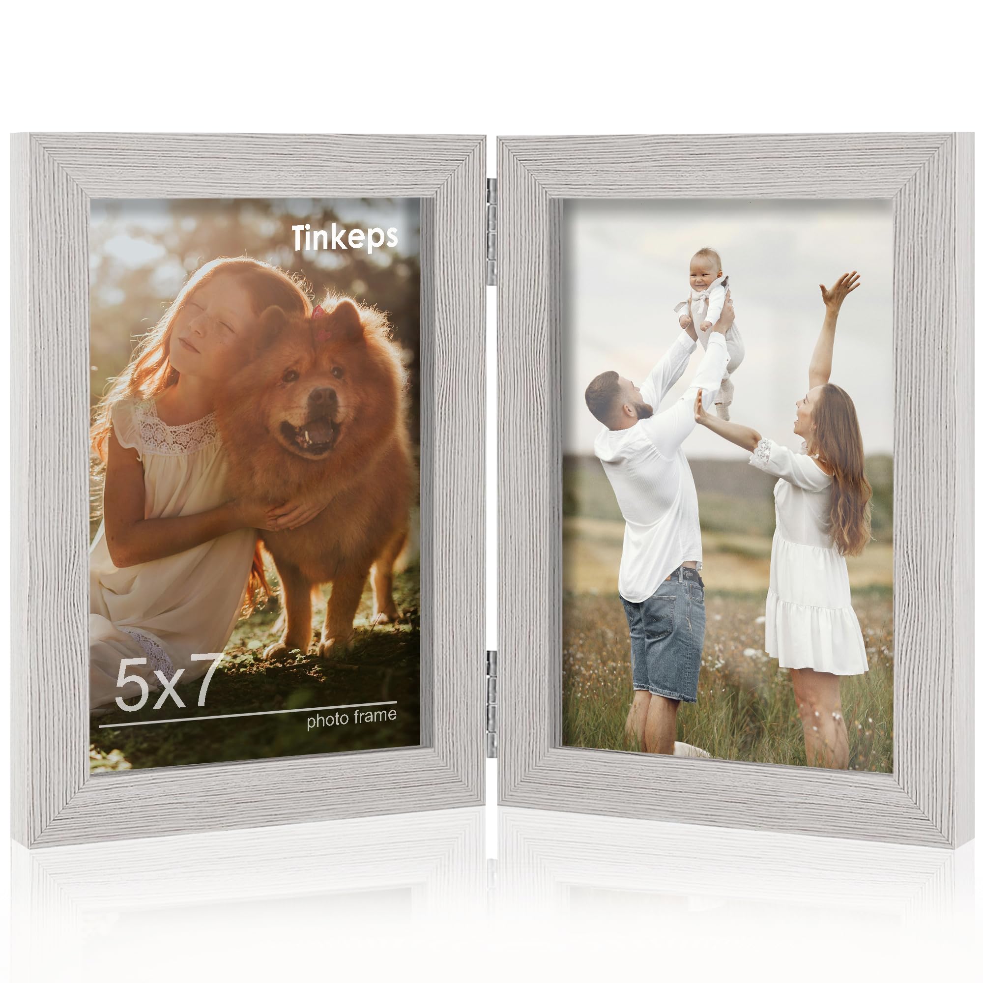 Tinkeps Double Photo Frame 7x5, Hinged Folding Picture Frames 7x5 for Tabletop Display, Grey.