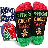 HAPPYPOP Christmas Fuzzy Socks - Xmas Cookies Gift, Elf Reindeer Socks with Greeting Card