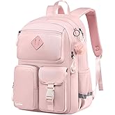 Kuosdaz School Backpack for Teen Girls, Cute College Backpacks for Women Kids Students Bookbag 15.6 Inch Laptop Bag Middle School Back Pack, Pink